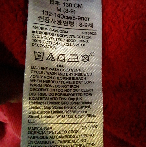 GAP Kids (8-9) Unisex Red Classic Hoody Sweatshirt - Picture 13 of 13